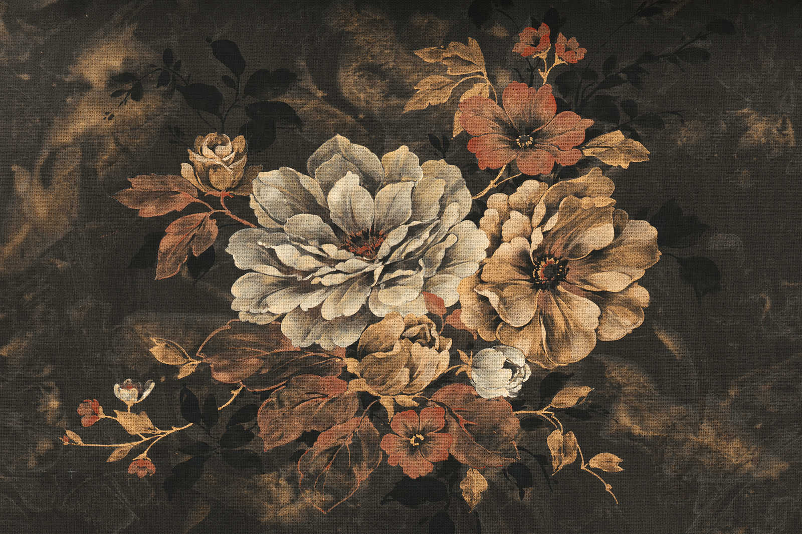             Cuadro lienzo diseño floral, pintura al óleo con aspecto vintage - 1,20 m x 0,80 m
        