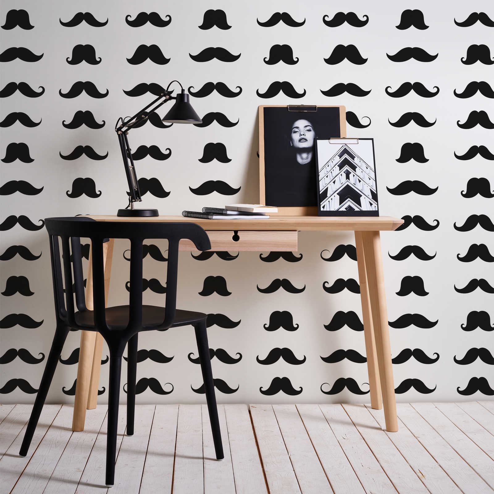 Fotomural Mustache cool moustache motif - Blanco y negro - Vellón liso mate
