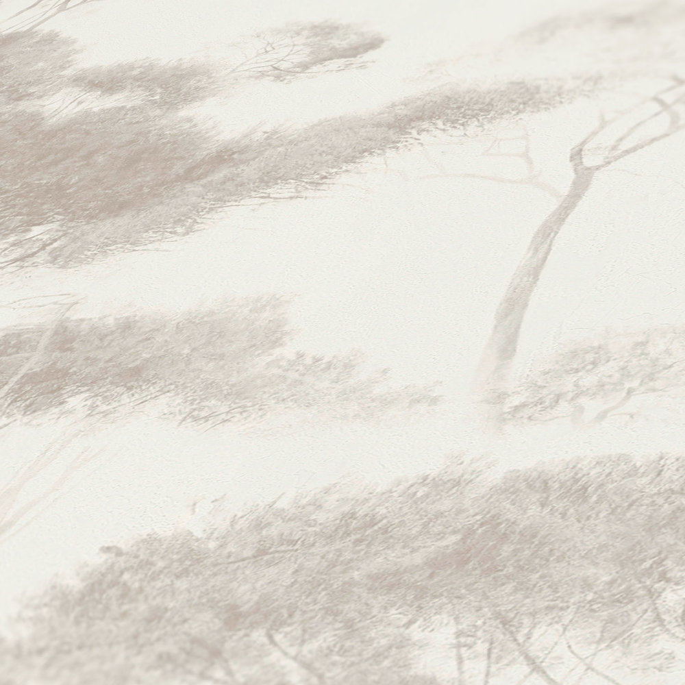             Papier peint Paysage de forêt, vintage & art - marron, blanc
        