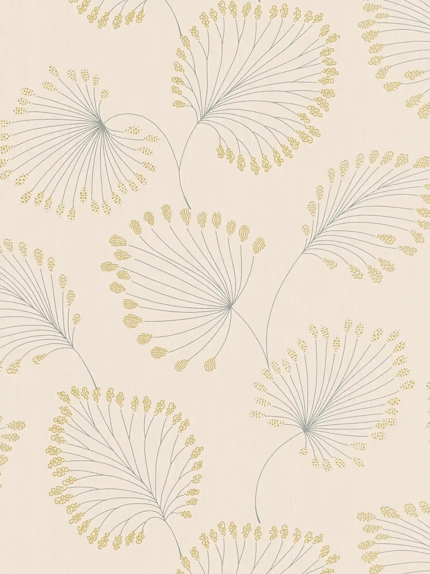 Papel pintado moderno de tejido no tejido con diseño de hojas y efecto dorado - beige
