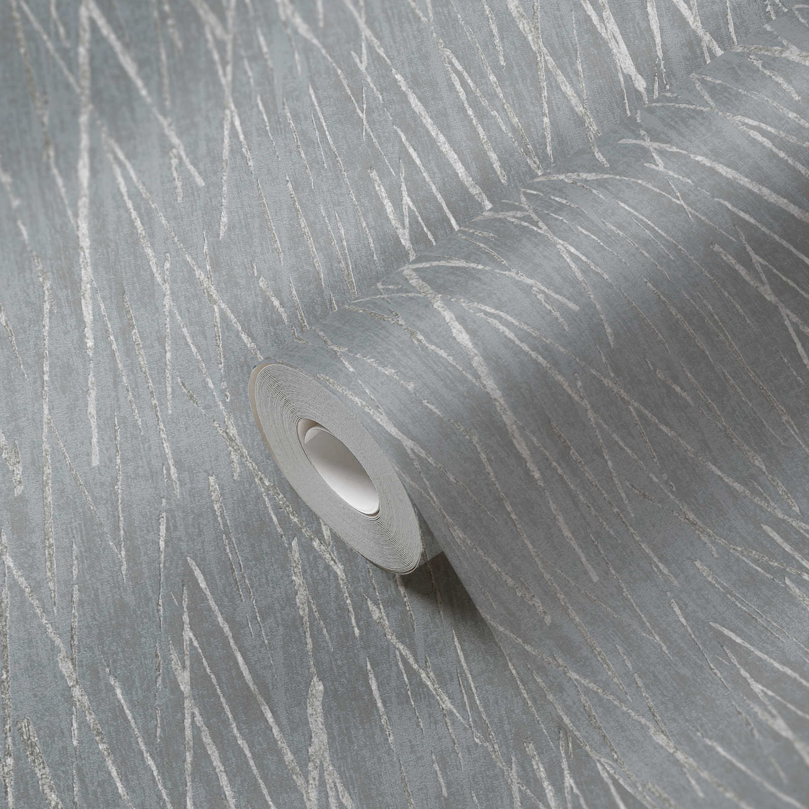             Carta da parati in tessuto non tessuto con disegno della natura ed effetto metallizzato - grigio, metallizzato
        