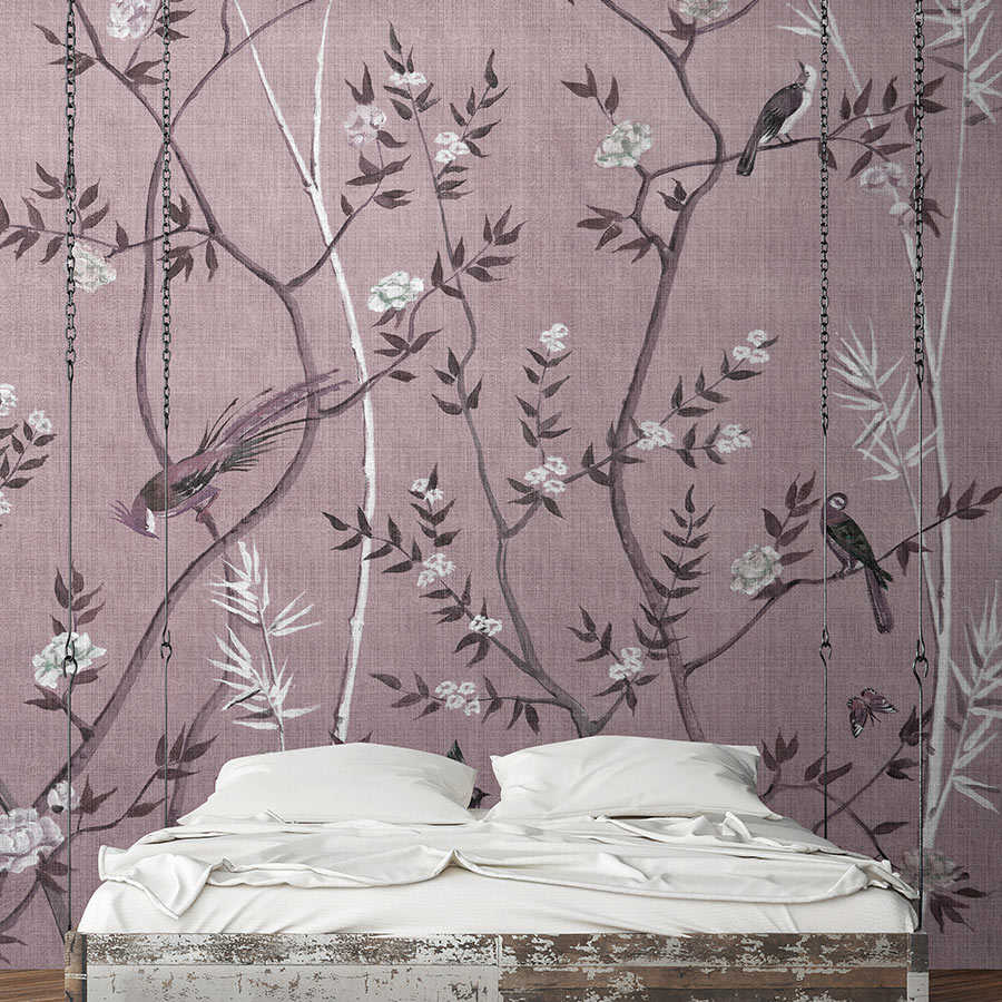         Tea Room 3 - Photo wallpaper birds & flowers design in pink & white
    