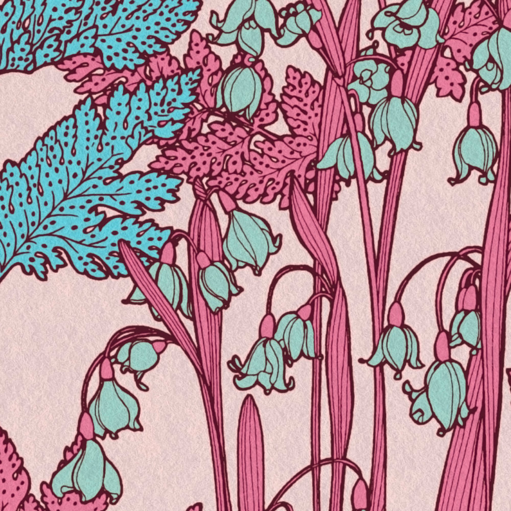             Carta da parati floreale rosa con disegno floreale in stile botanico - rosa, rosso, blu
        
