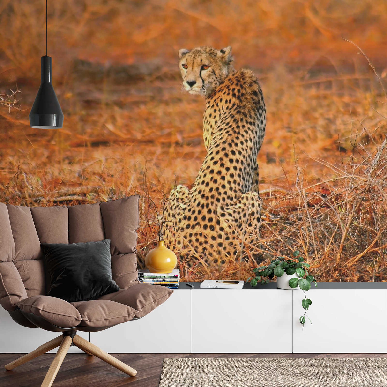             Papel pintado "Leopardo en la naturaleza" - Amarillo, naranja, negro
        