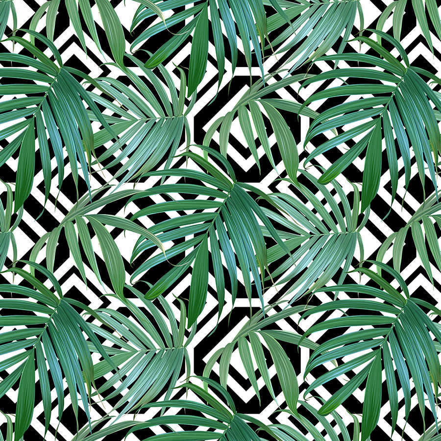 Grafisch Behang Jungle Planten voor Zwart Wit Grafiek op Textuur Fleece

