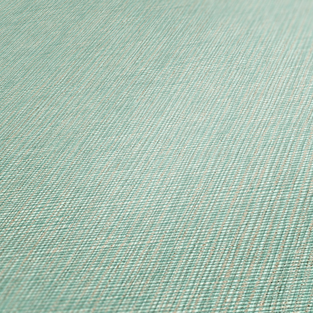             Papier peint vert clair aspect textile avec détails dorés - bleu, gris, argenté
        