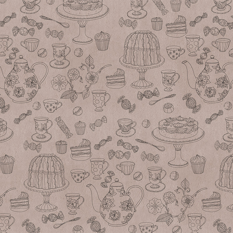         Kitchen mural tea & cake pattern - grey, black
    