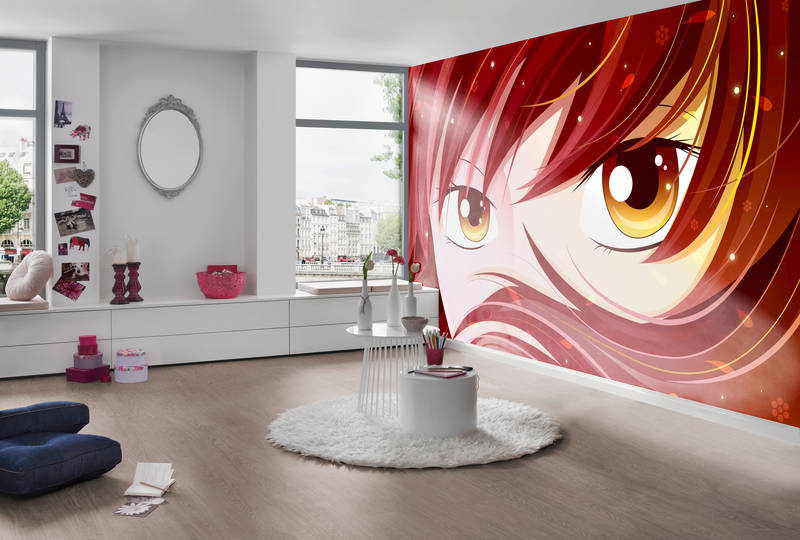             Papier peint Manga fille rousse sur mat intissé lisse
        