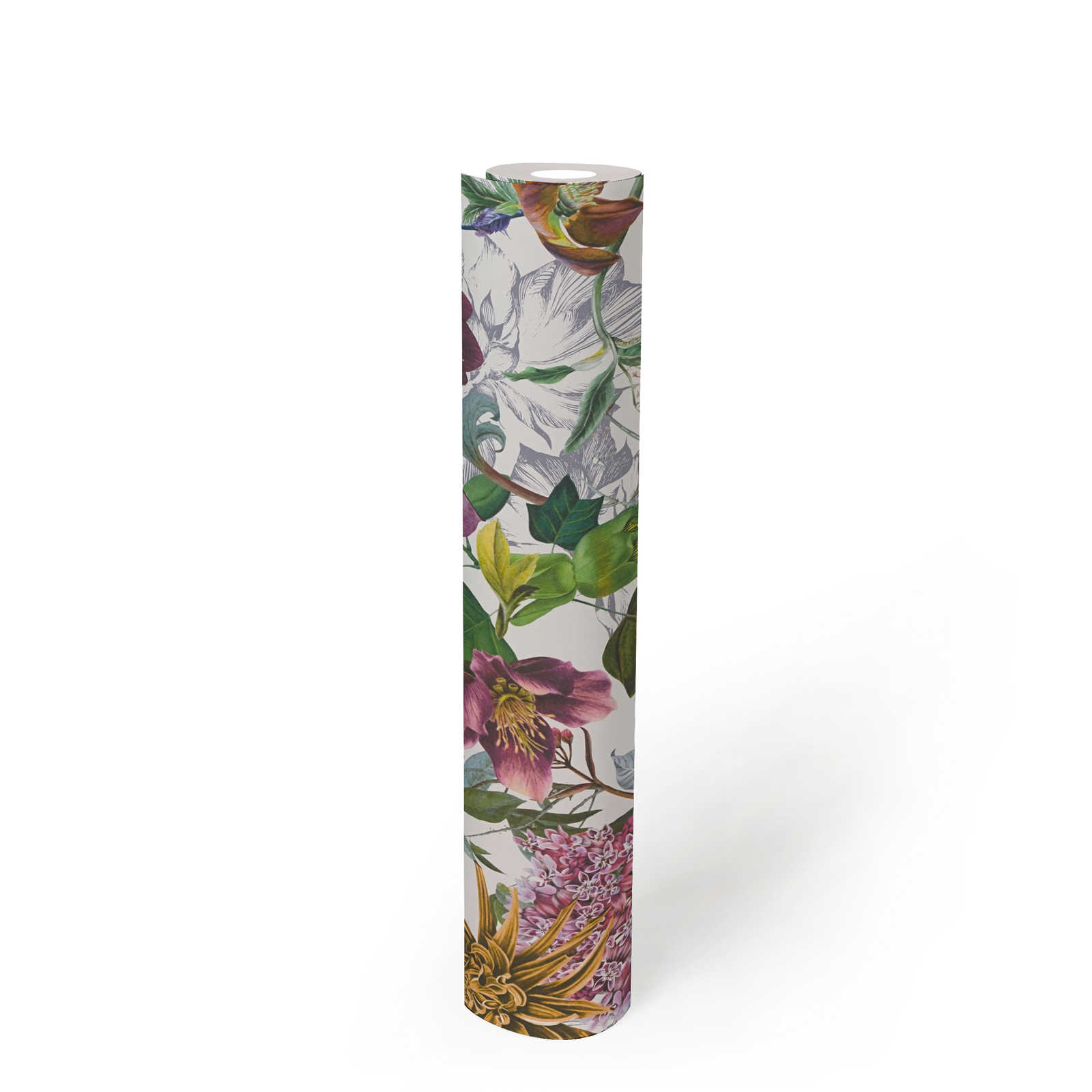             Floral wallpaper colourful with floral pattern - pink, green, yellow
        