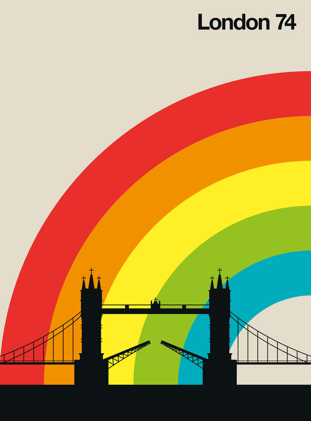             Retro Behang Londen Tower Bridge & Regenboog
        