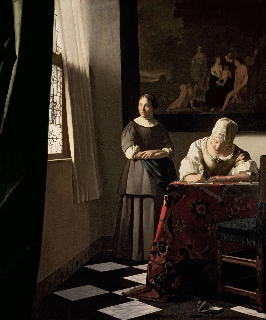             Papier peint "Dame qui écrit une lettre avec sa servante" de Jan Vermeer
        