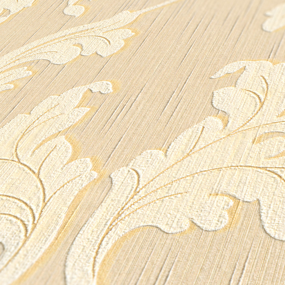             papier peint en papier textile avec rinceaux baroques - beige, jaune
        