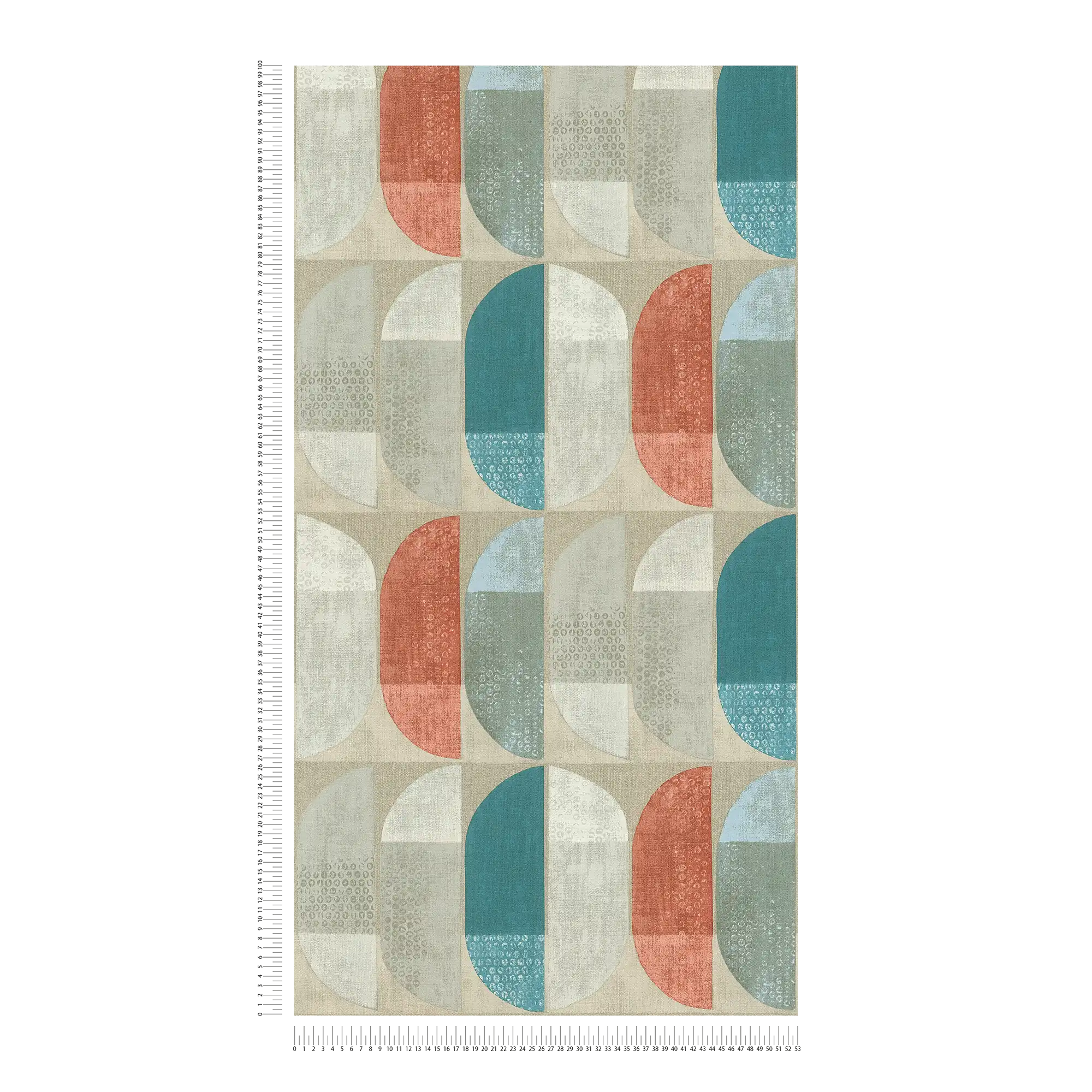             behang geometrisch retro patroon, Scandinavische stijl - beige, rood, blauw
        