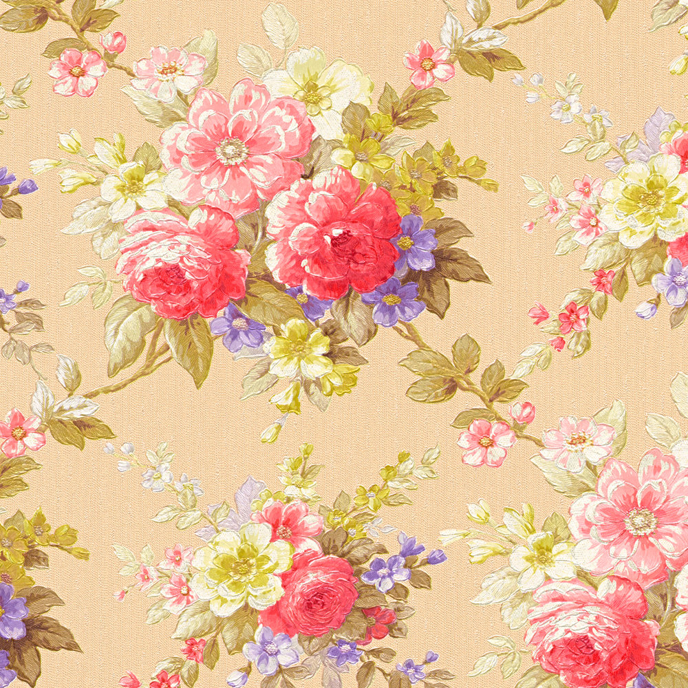             Wallpaper roses ornaments floral bouquet pattern - Colorful, Metallic
        