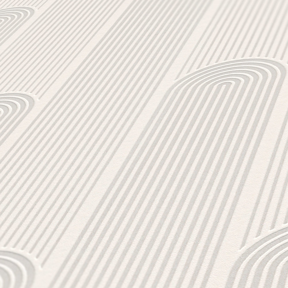             Patroonbehang retro art deco lijnen ontwerp - wit, grijs
        