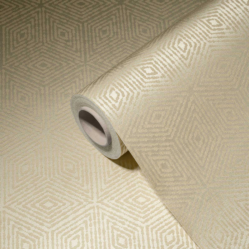             Graphic wallpaper geometric diamond & hexagon pattern - beige, cream, yellow
        