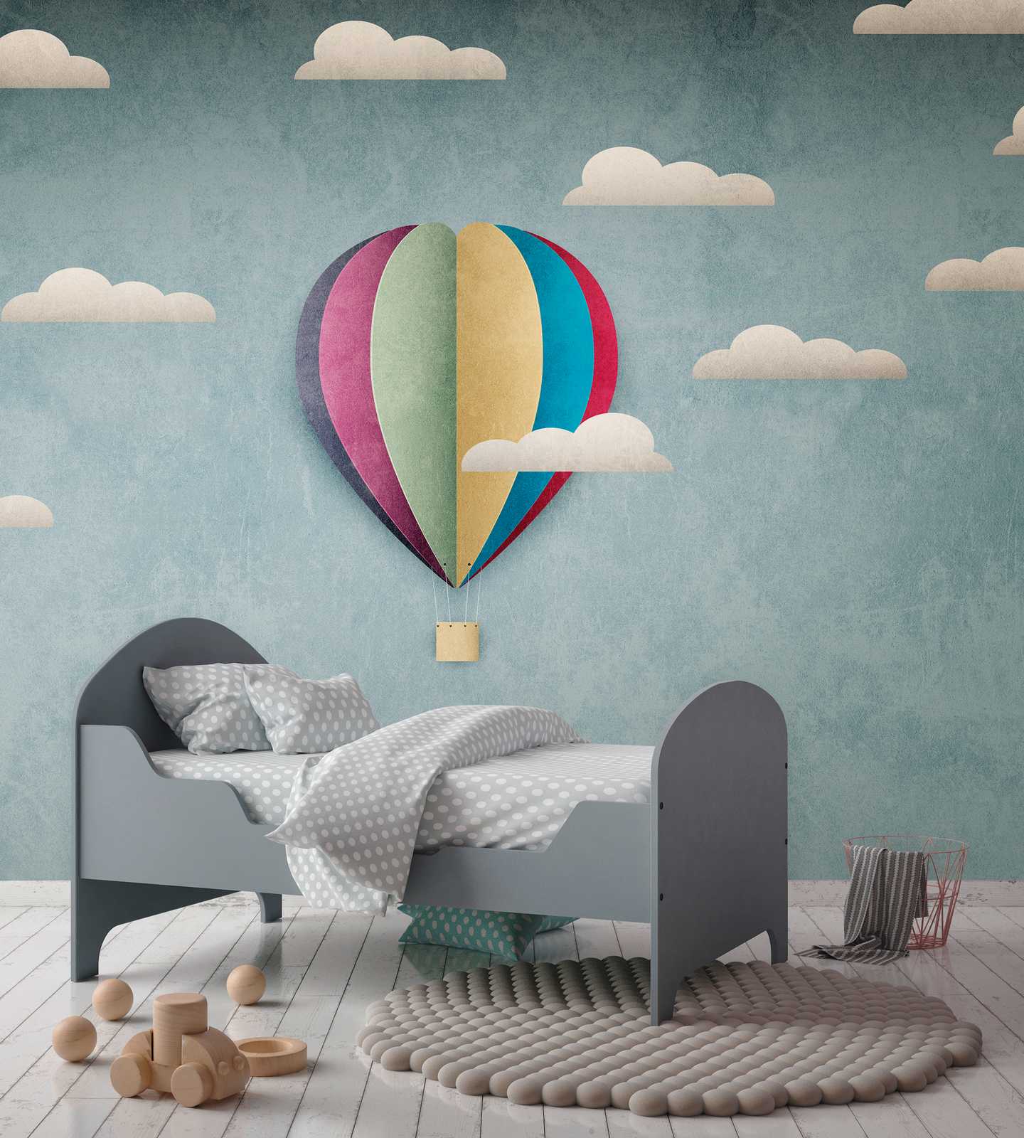             behang nieuwigheid | motief behang luchtballon & bewolkte hemel voor kinderen
        