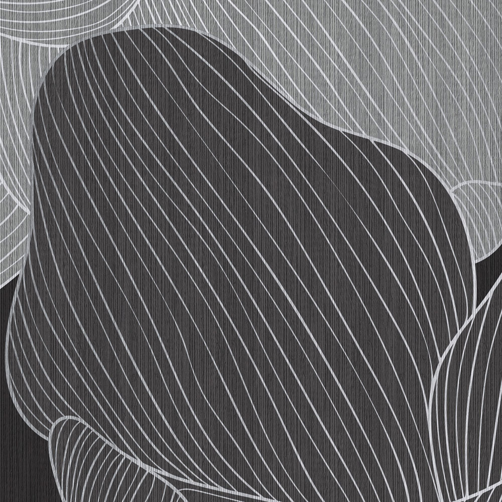             Secret Place 1 - papier peint monochrome fleurs, noir & gris
        