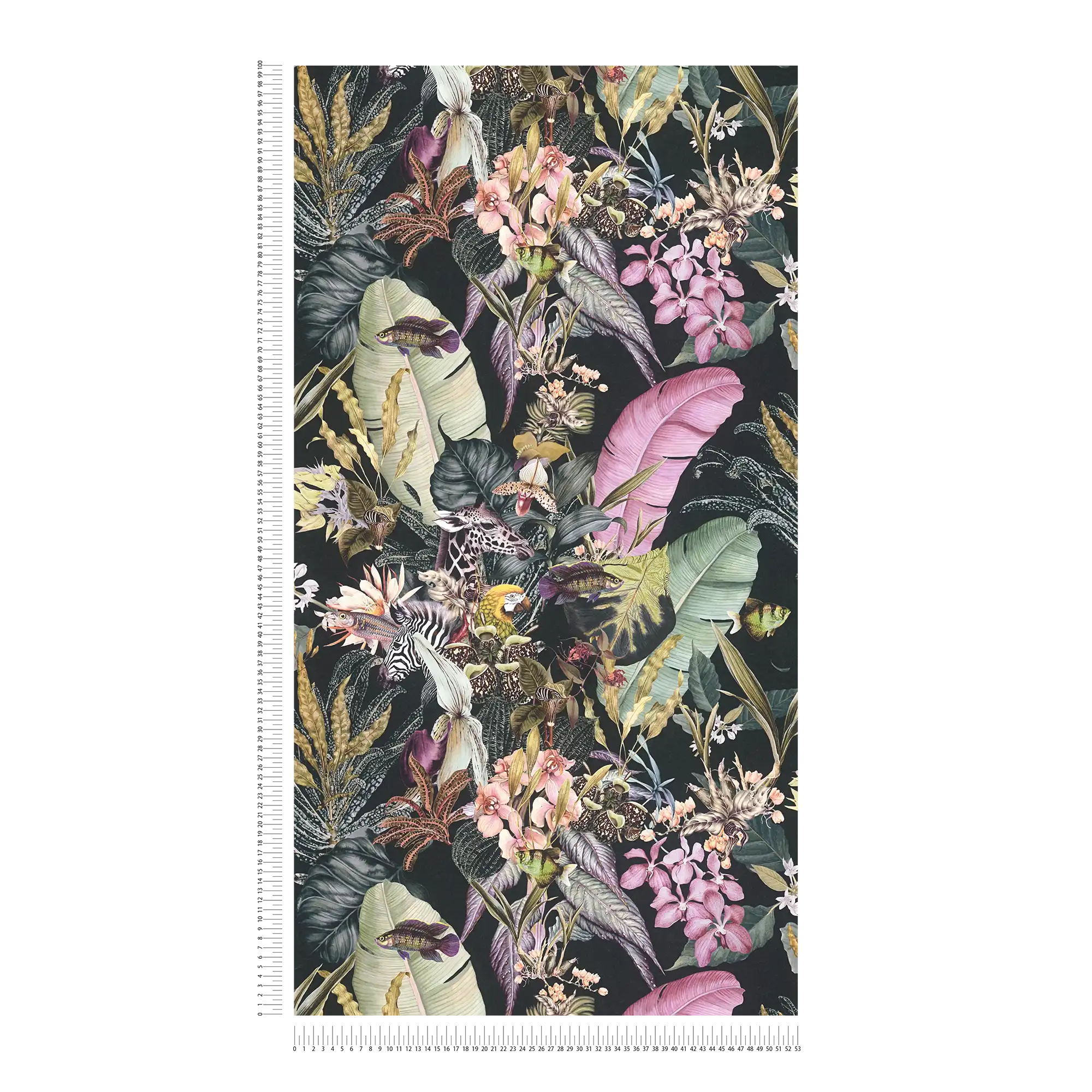             Papier peint fleuri Flora & Fauna avec fond noir
        