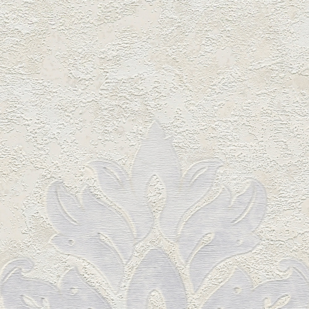            Papier peint intissé avec ornements floraux & éclat métallique - beige, gris, blanc
        