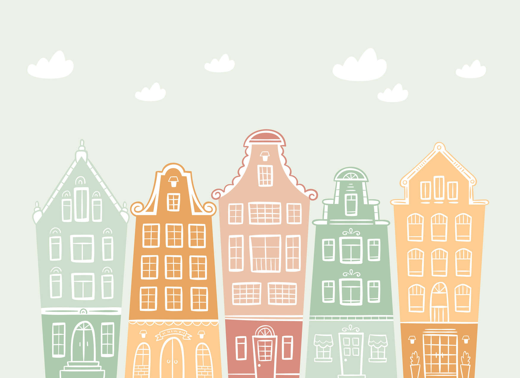             Carta da parati per la cameretta dei bambini - Città piccola con case - Pastello, colorato
        