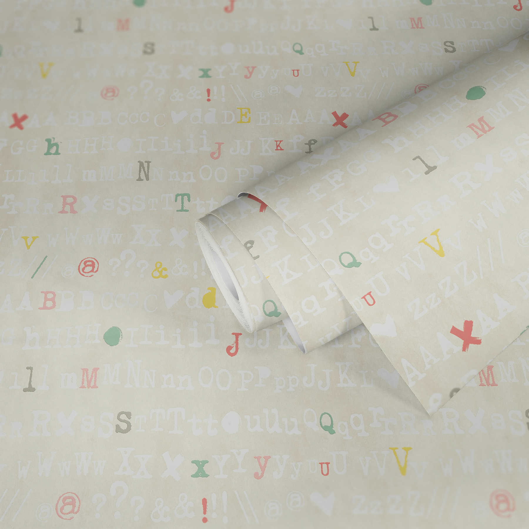             Papier peint Décor graphique avec lettres colorées pour chambre d'ado - crème, jaune
        