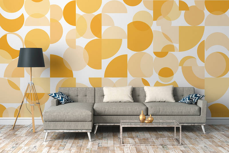             Papier peint rétro, motifs géométriques - orange, jaune, blanc
        