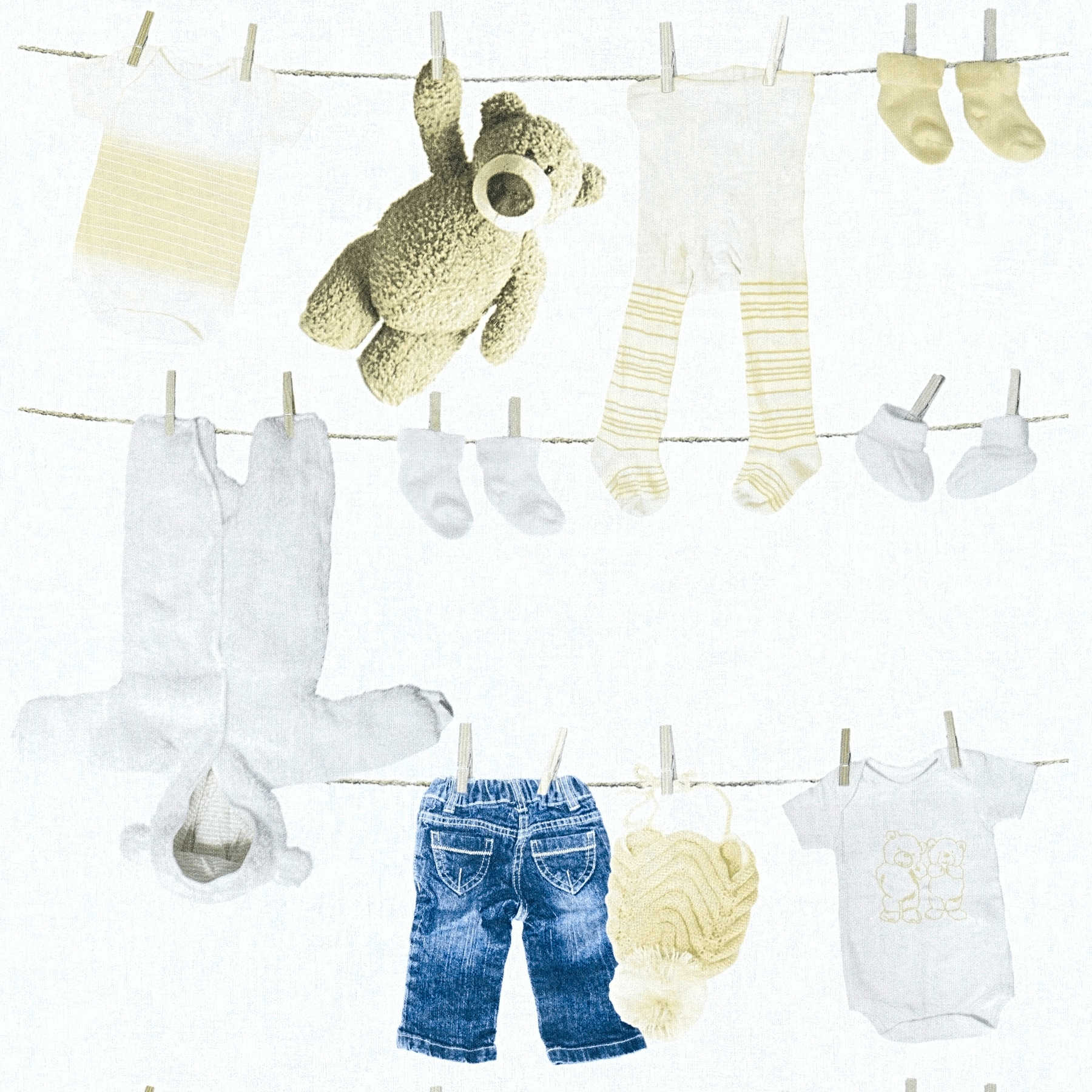 Babykamerbehang met kindermotief waslijnen - Wit
