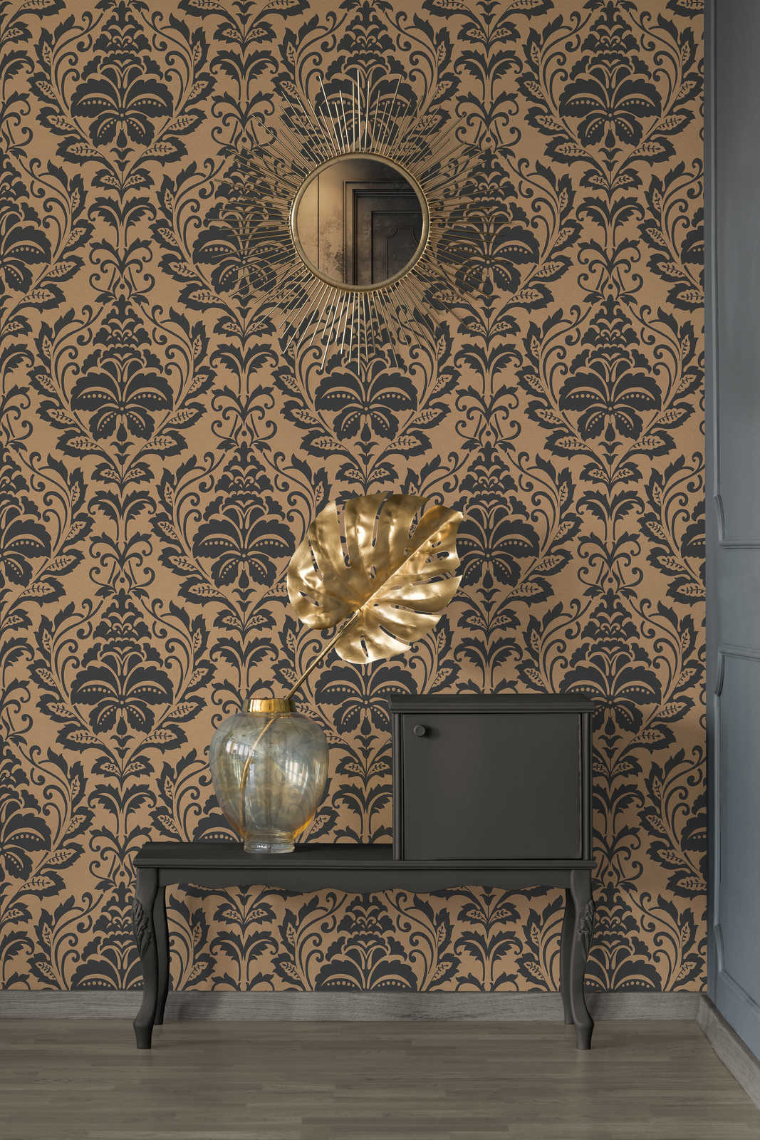             Neo classic ornament wallpaper, floral - brown, orange
        