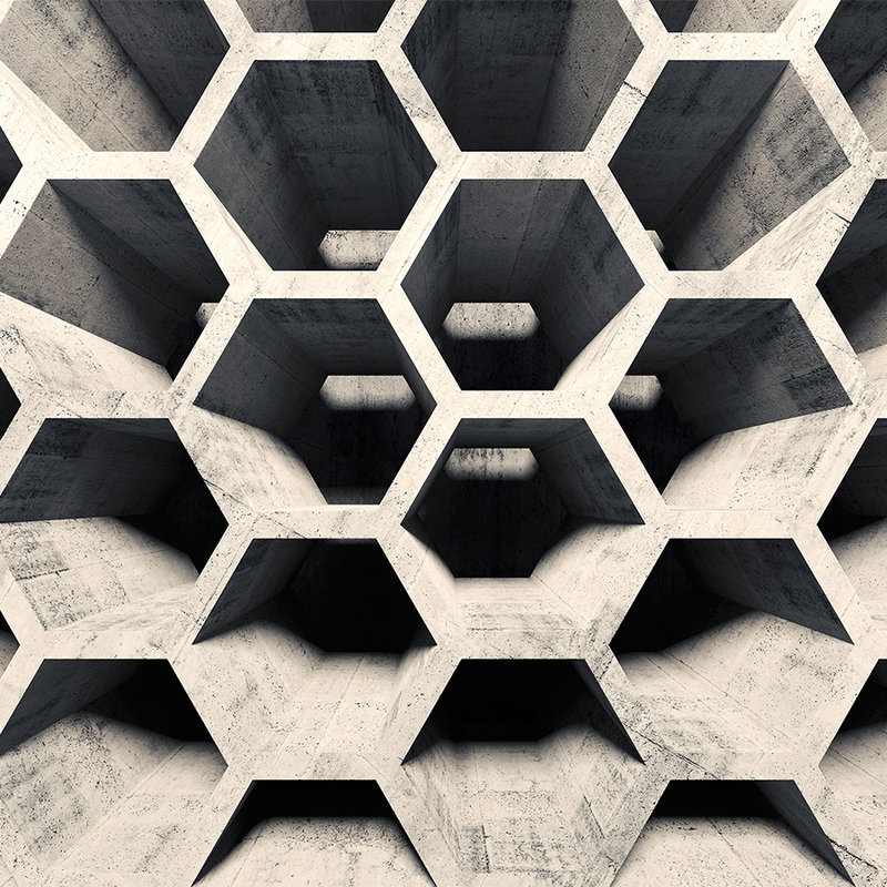        3D Wallpaper with Honeycomb Pattern & Concrete Look - Grey, Beige
    