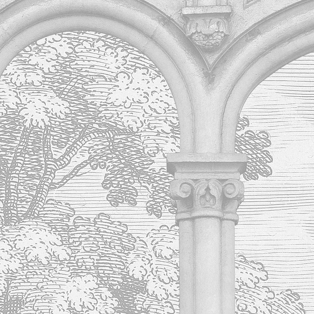             Roma 1 - Papel pintado fotográfico gris Diseño histórico con ventana en arco de medio punto
        