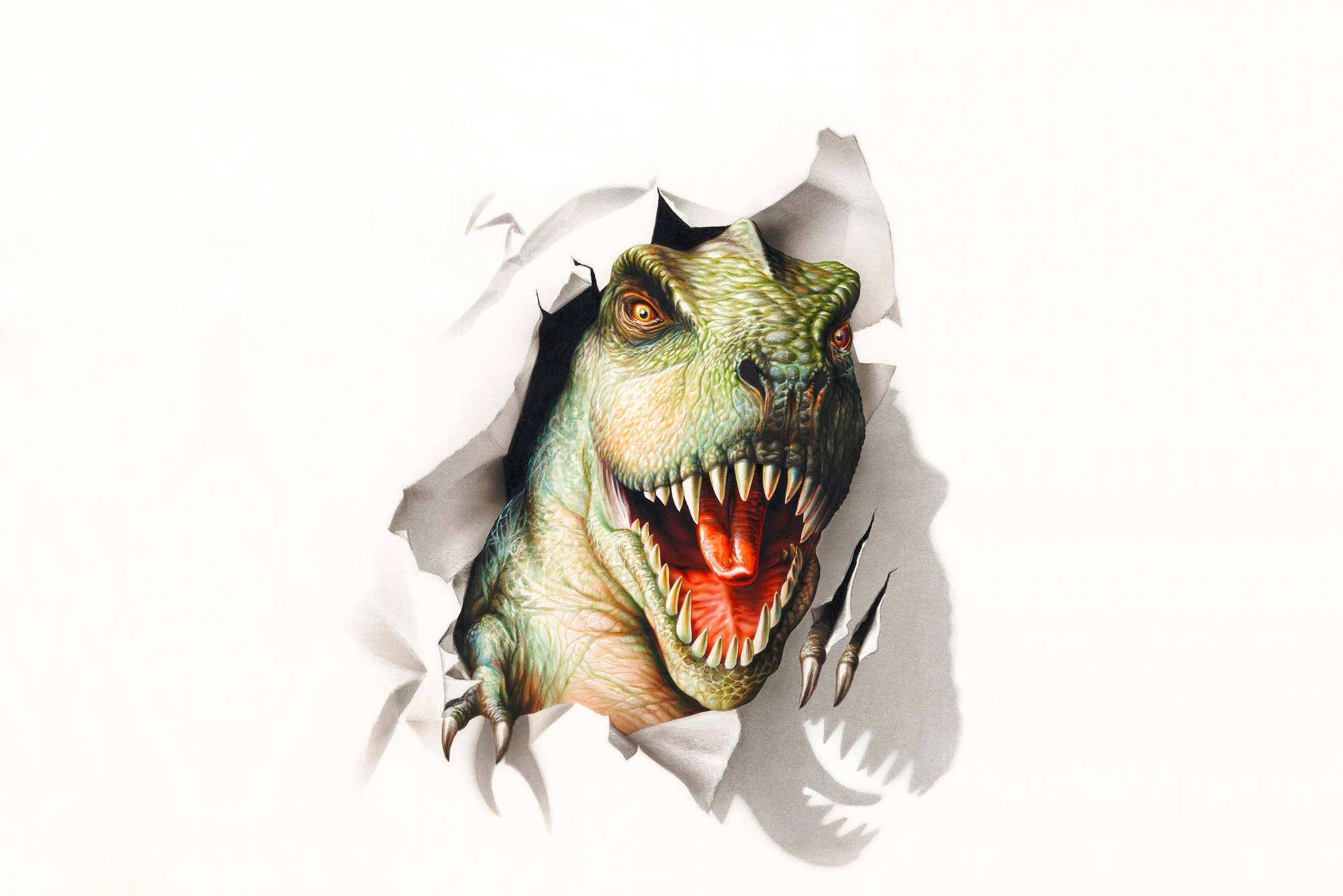             Papier peint enfant tête de dinosaure sur nacre intissé lisse
        