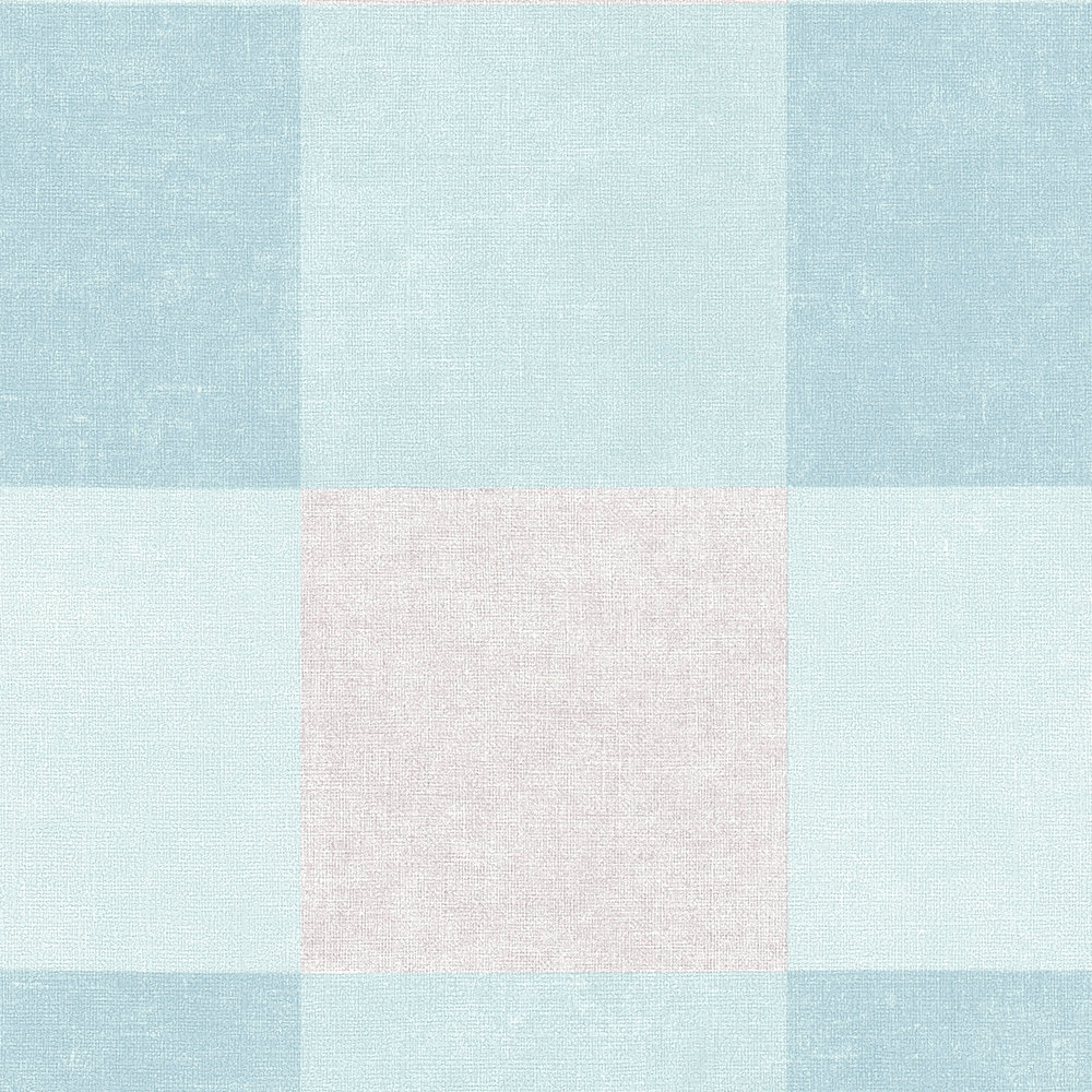             Carta da parati in tessuto non tessuto a scacchi con effetto lino - blu, grigio
        