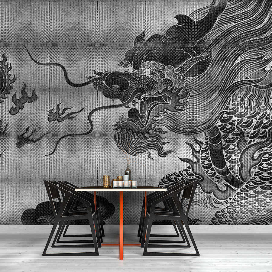         Shenzen 3 - dragon mural metallic silver in Asian style
    
