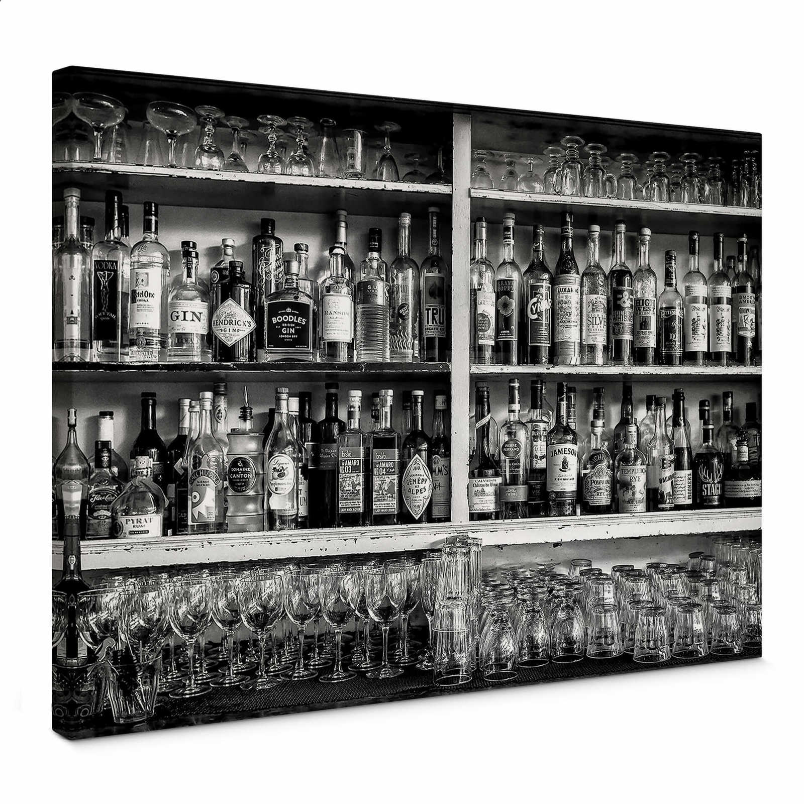         Black and white canvas print bar with bottles and glasses
    