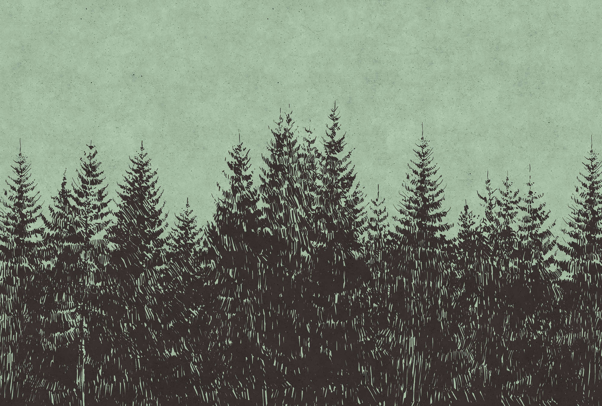             Papier peint panoramique forêt style dessin Pointes de sapin
        