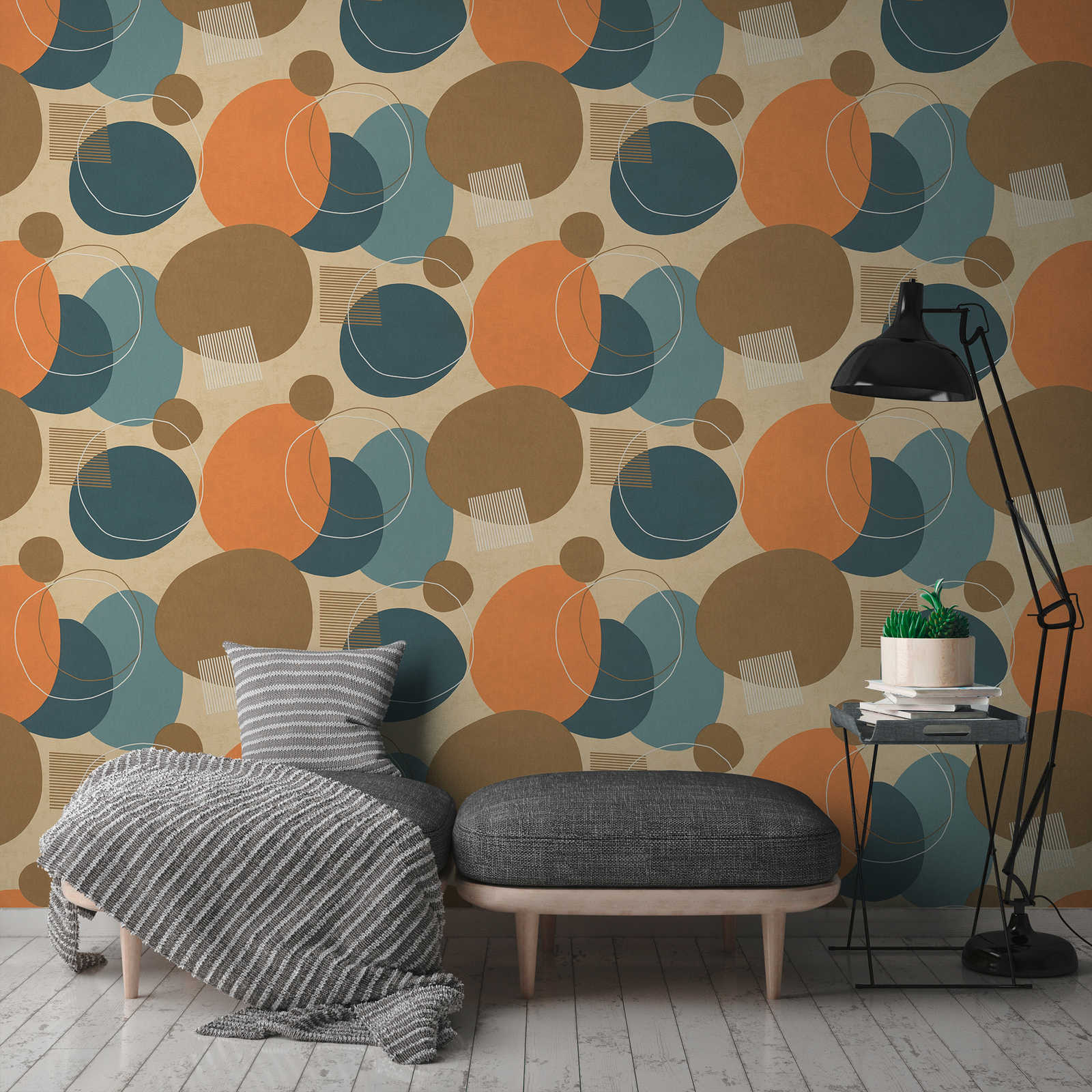             Retro wallpaper mid century modern pattern - orange, brown, blue
        
