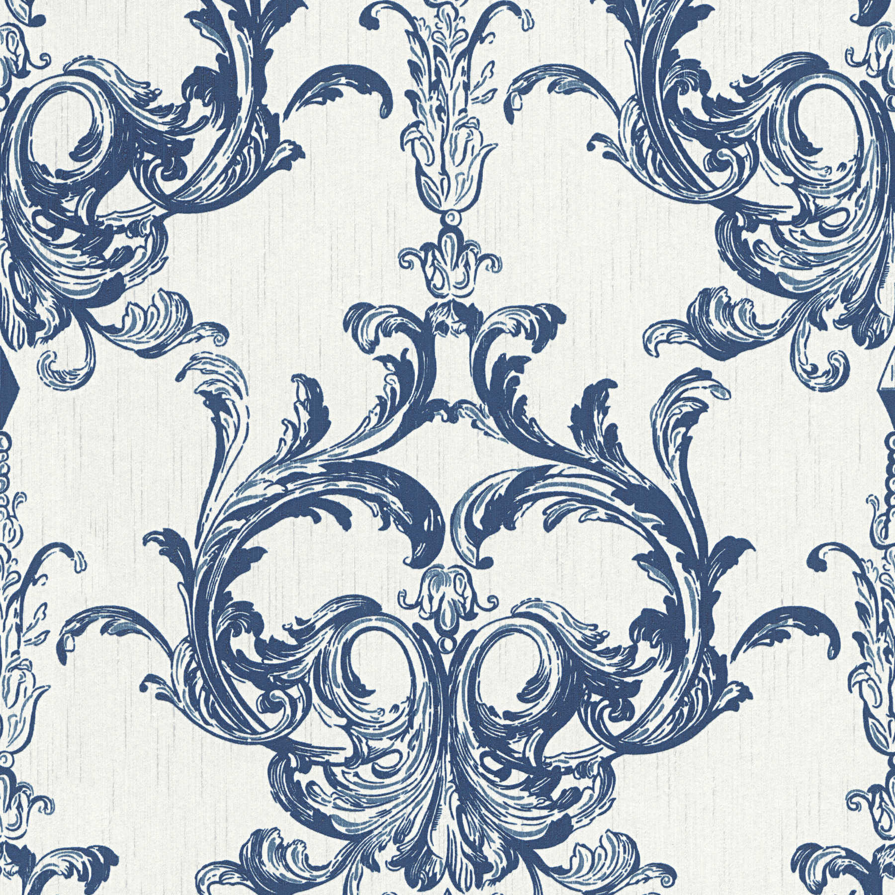 Papier peint ornemental avec motif grimpant - bleu, blanc
