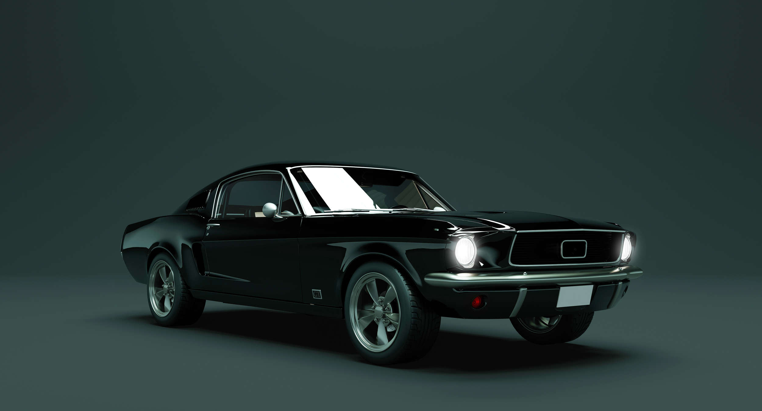             Mustang 2 - Fotomural, Coche de época Mustang 1968 - Azul, Negro | Vellón liso mate
        