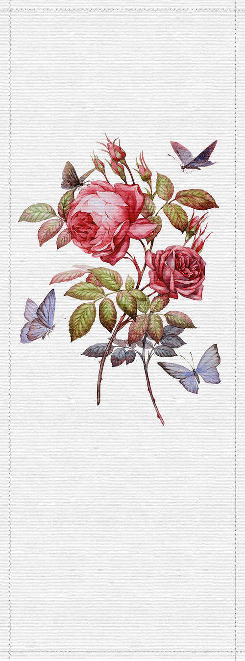             Spring panels 1 - papiers peints à impression numérique avec roses & papillons en structure côtelée - Gris, Rouge | Intissé lisse mat
        