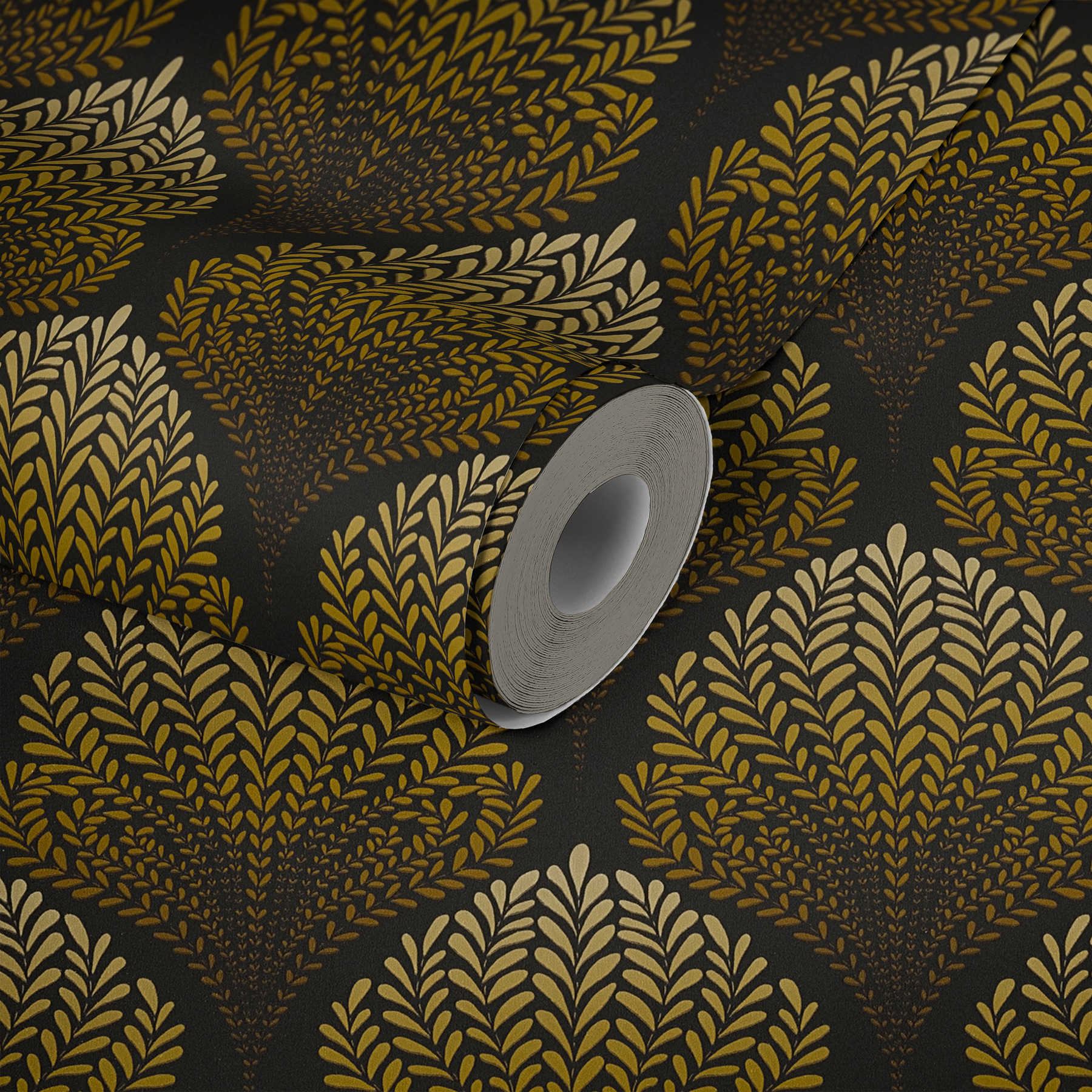             Retro wallpaper with gold ornaments - brown, yellow, black
        