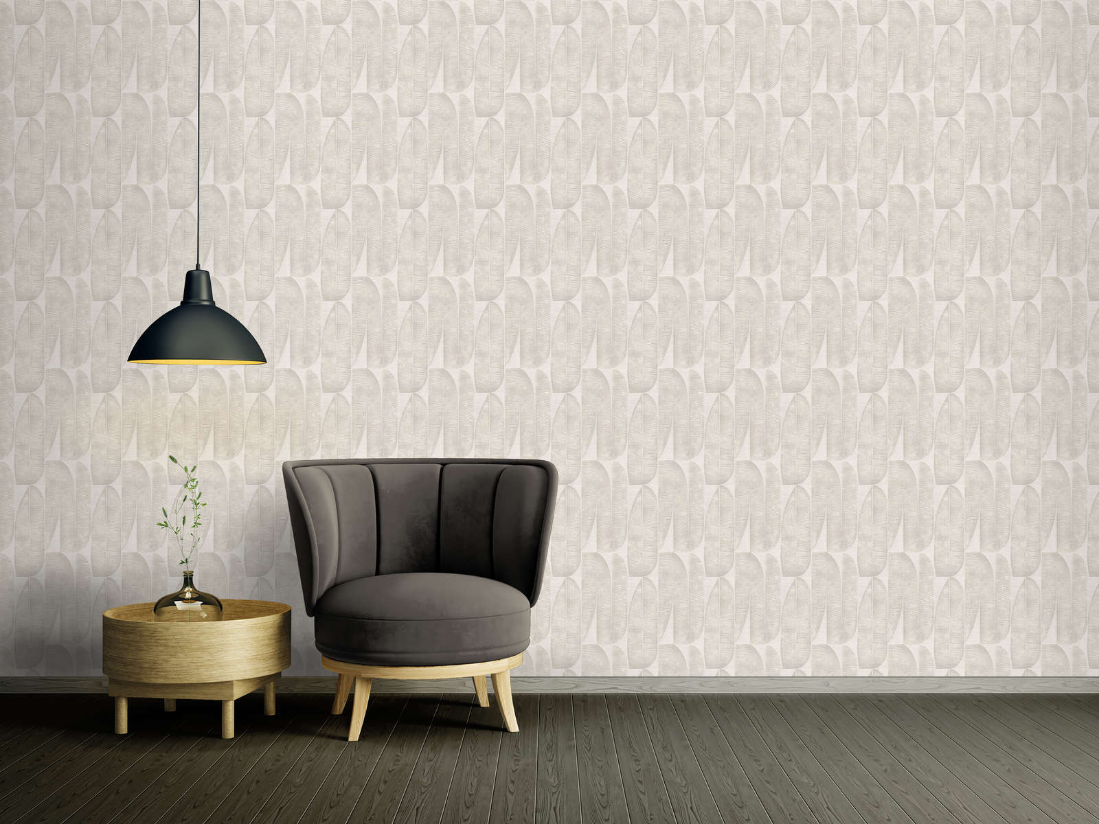             Non-woven wallpaper with geometric floral pattern - grey, beige
        