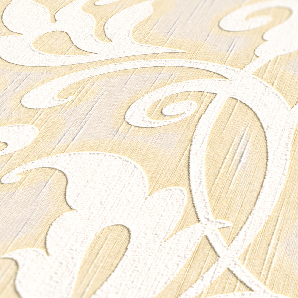             Ornament wallpaper with textured pattern for 3D effect - cream, metallic
        
