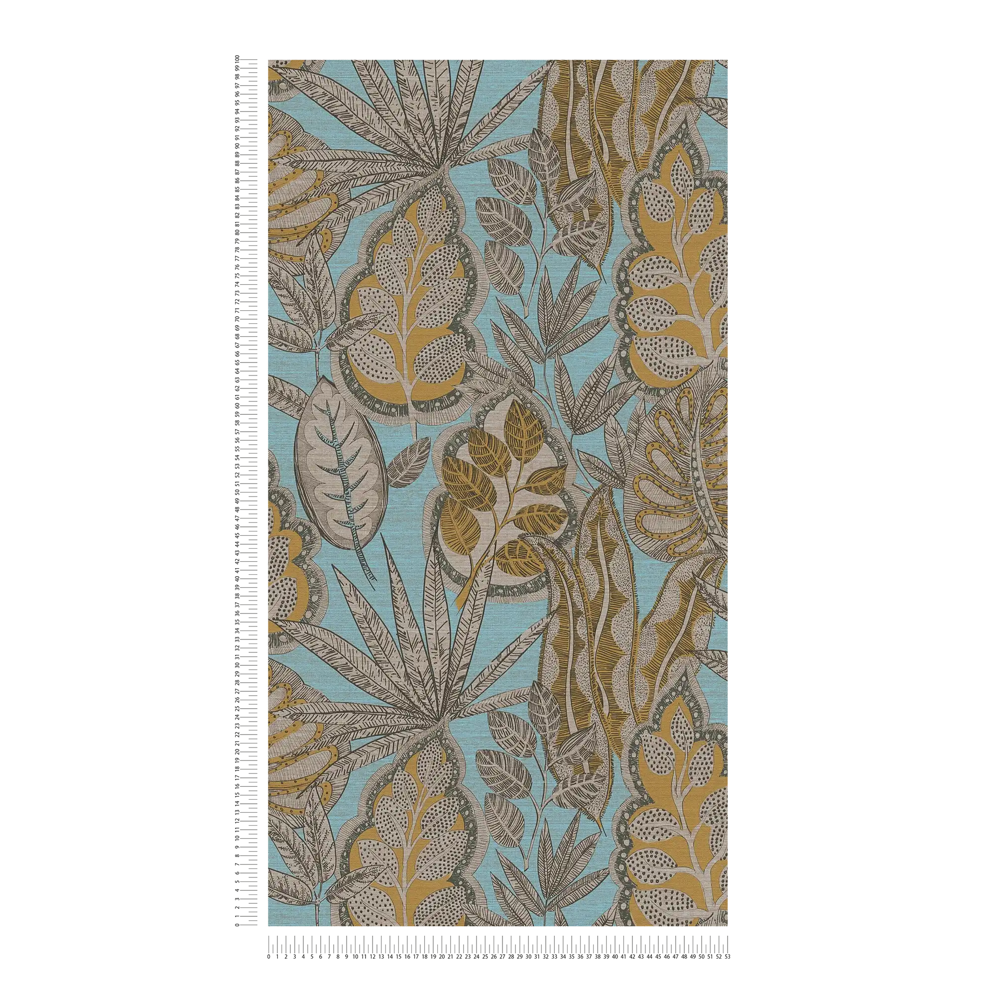             papier peint en papier intissé floral de style graphique à texture légère, mat - bleu clair, jaune, marron
        