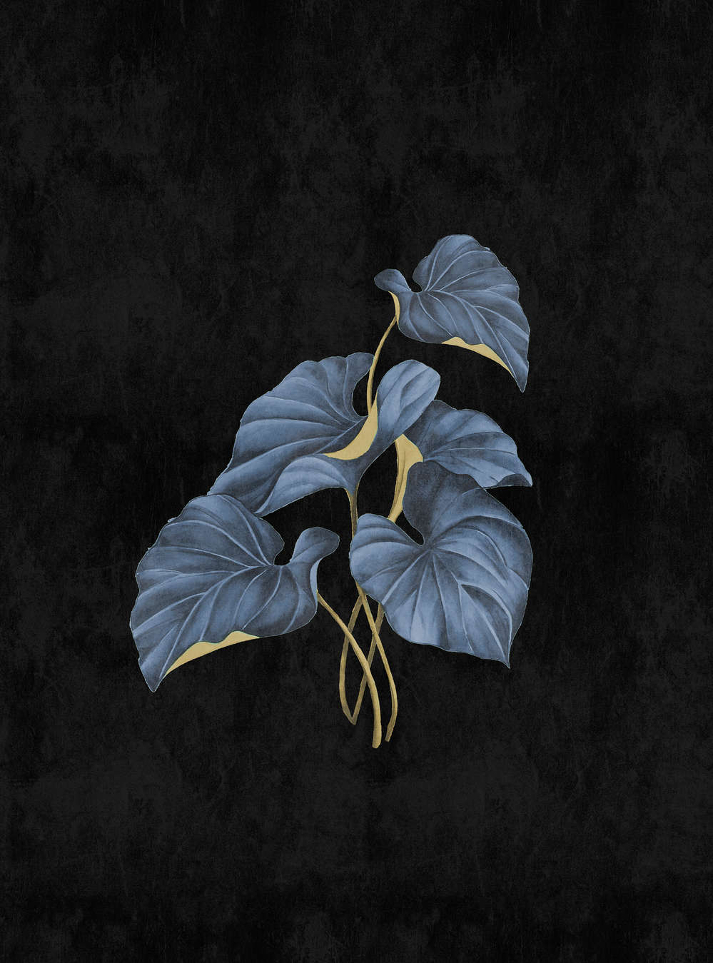             Fiji 1 - Mural negro de hojas azules con acento dorado
        
