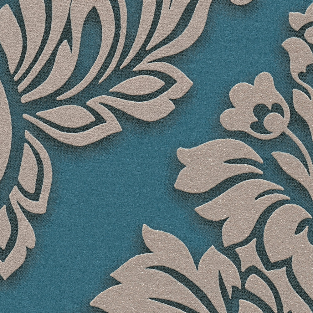             Ornamenti barocchi per carta da parati con effetto glitter - blu, argento, beige
        