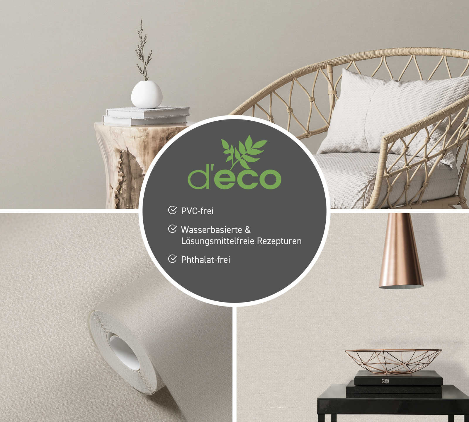            Non-woven wallpaper with polka dot pattern & gloss effect PVC-free - Beige, Grey
        