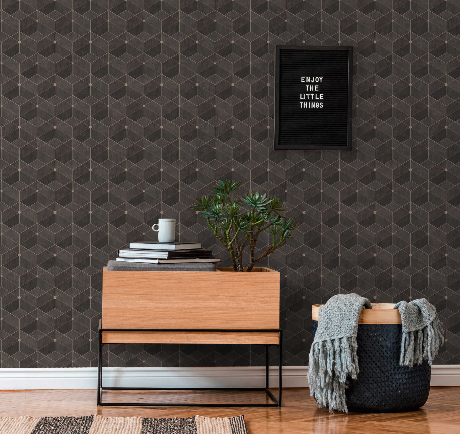             Retro wallpaper with graphic pattern & metallic accent - brown
        