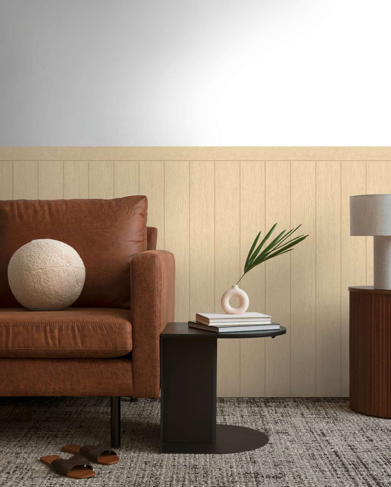             Non-woven wall panel in wooden beam look - beige, brown
        