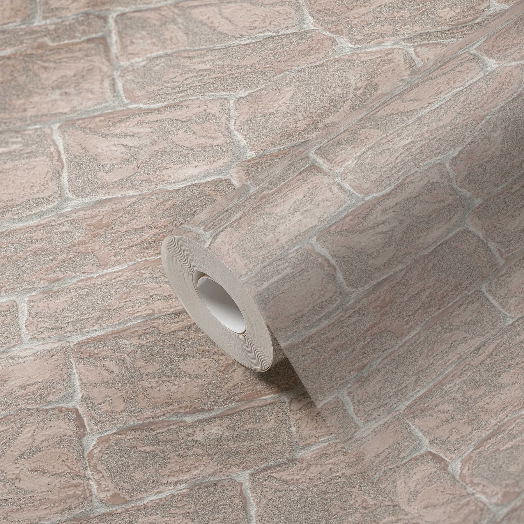             Wallpaper natural stone wall with glitter effect - beige
        
